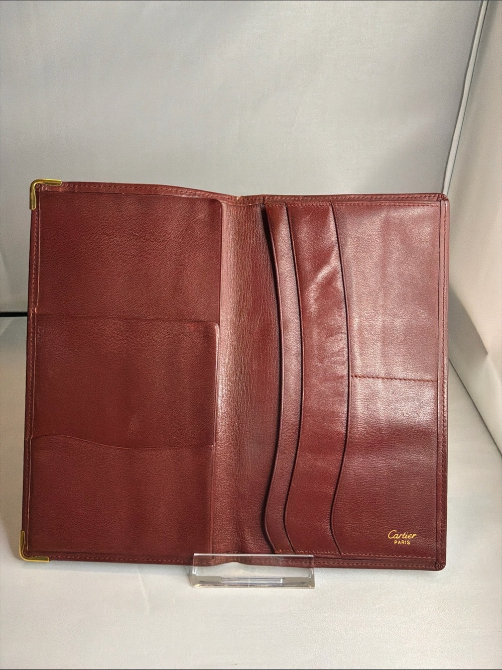Cartier Burgundy Leather Long Wallet with Gold Corners - Picture 3 of 7